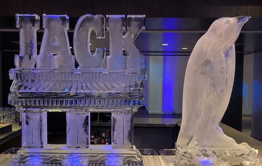 ACK engraved ice sculpture display
