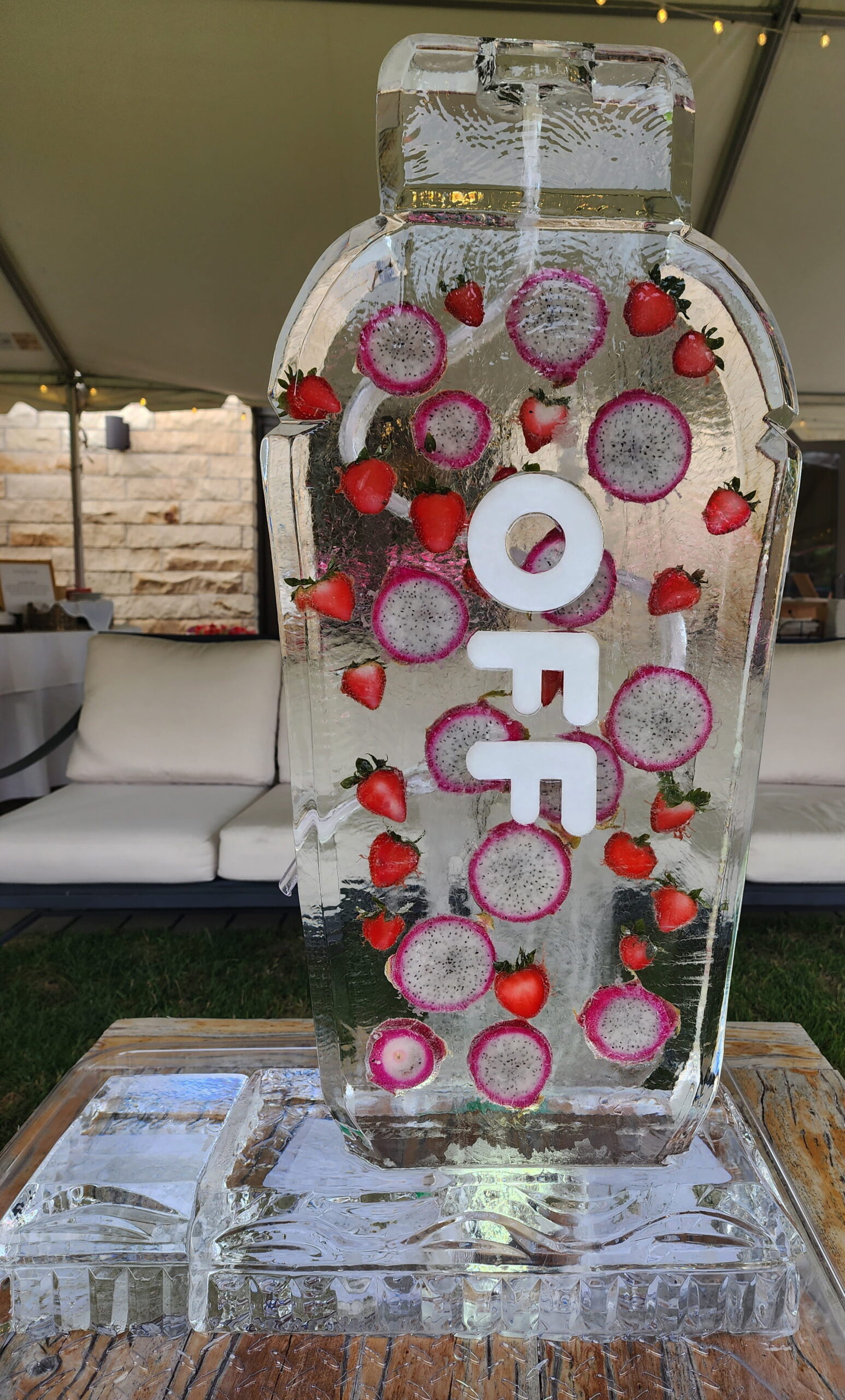 Coffee-themed custom ice sculpture display