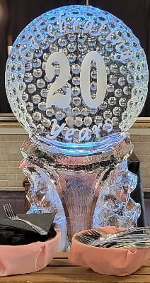 20 Years commemorative engraved ice sculpture