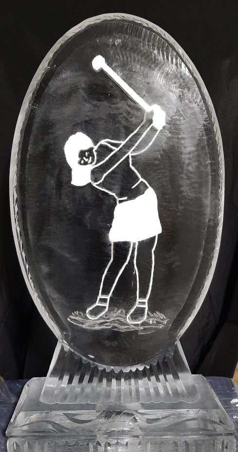 Golfer silhouette engraved ice sculpture