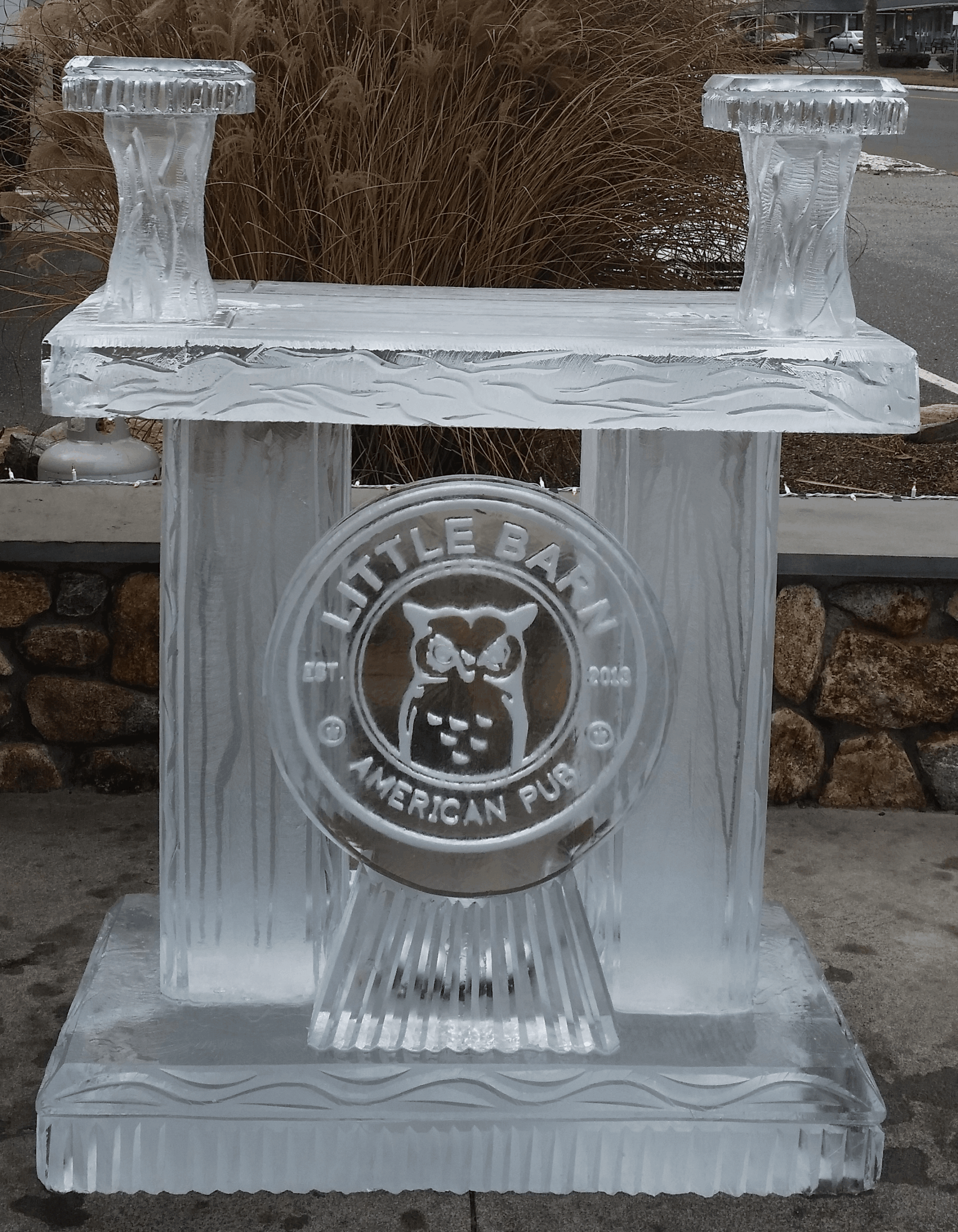 Custom engraved podium ice sculpture