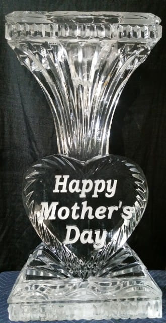Ice Matters Happy Mother's Day Heart Vase - opening for own long stems = 10 x 6 x 10; opening for own oasis = 10 x 6 x 4