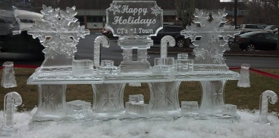 Ice matters - large display with candy canes presents logo snowflake clusters