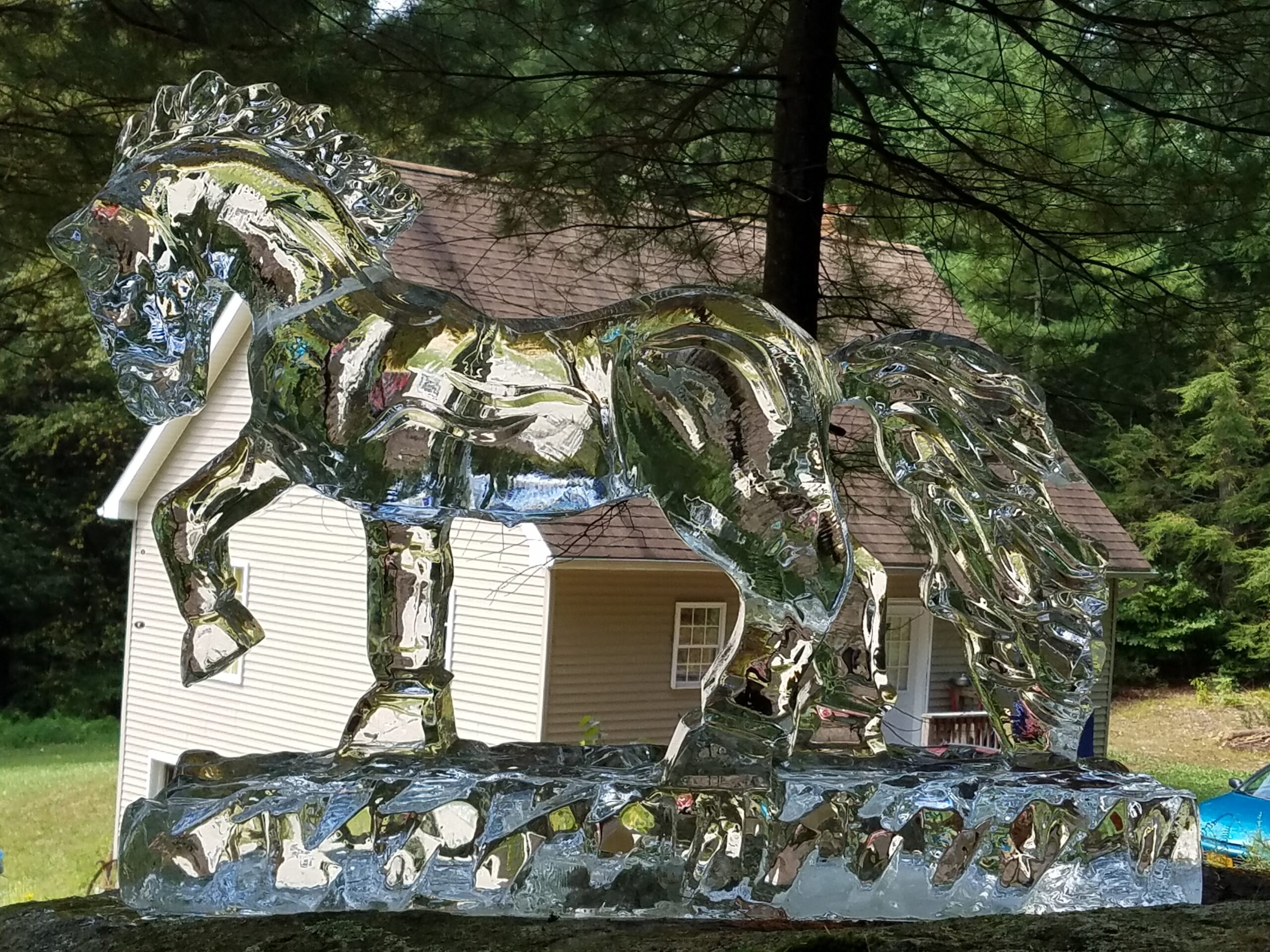 Standing horse ice sculpture