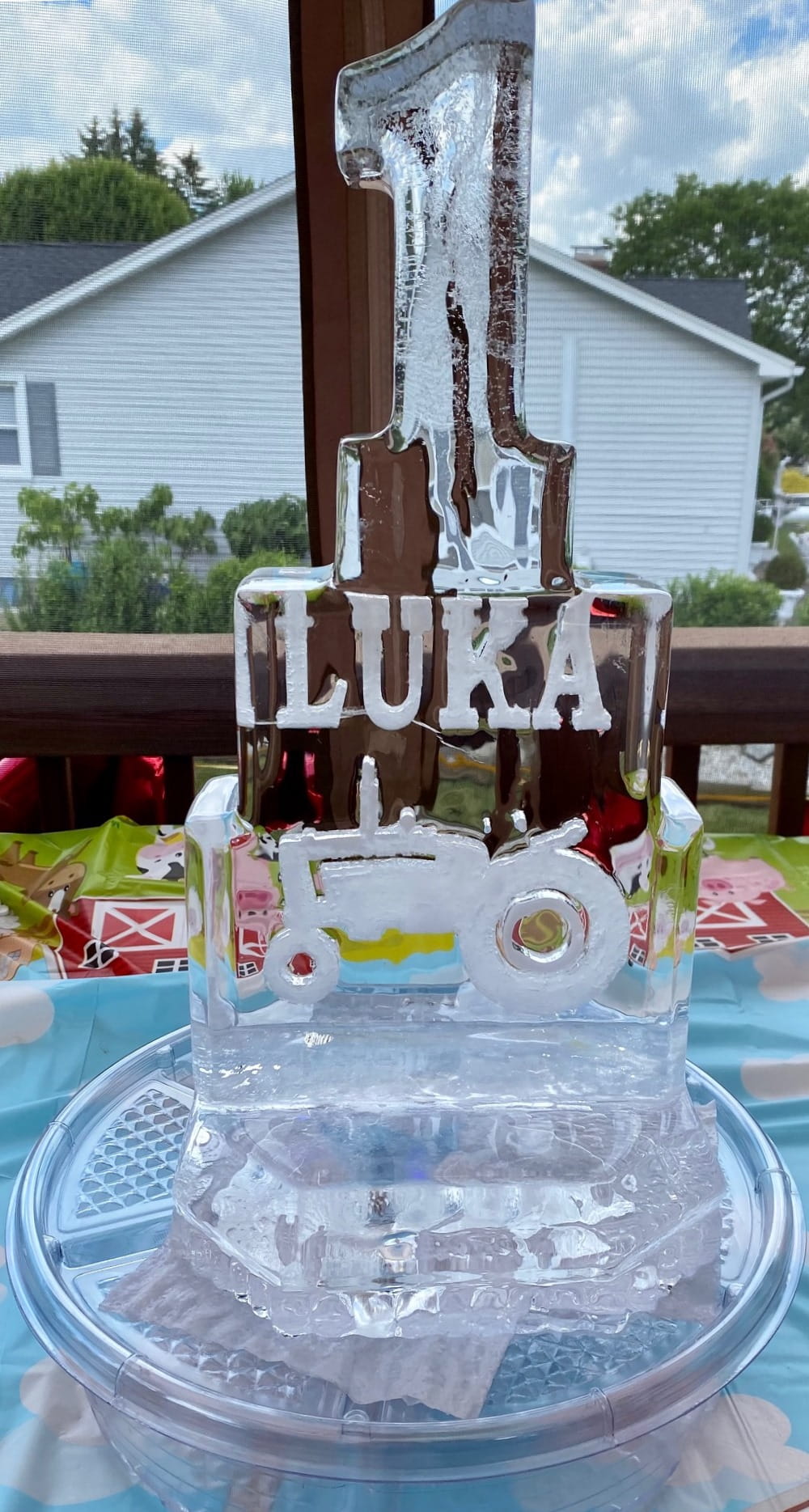 Custom Luka ice sculpture centerpiece