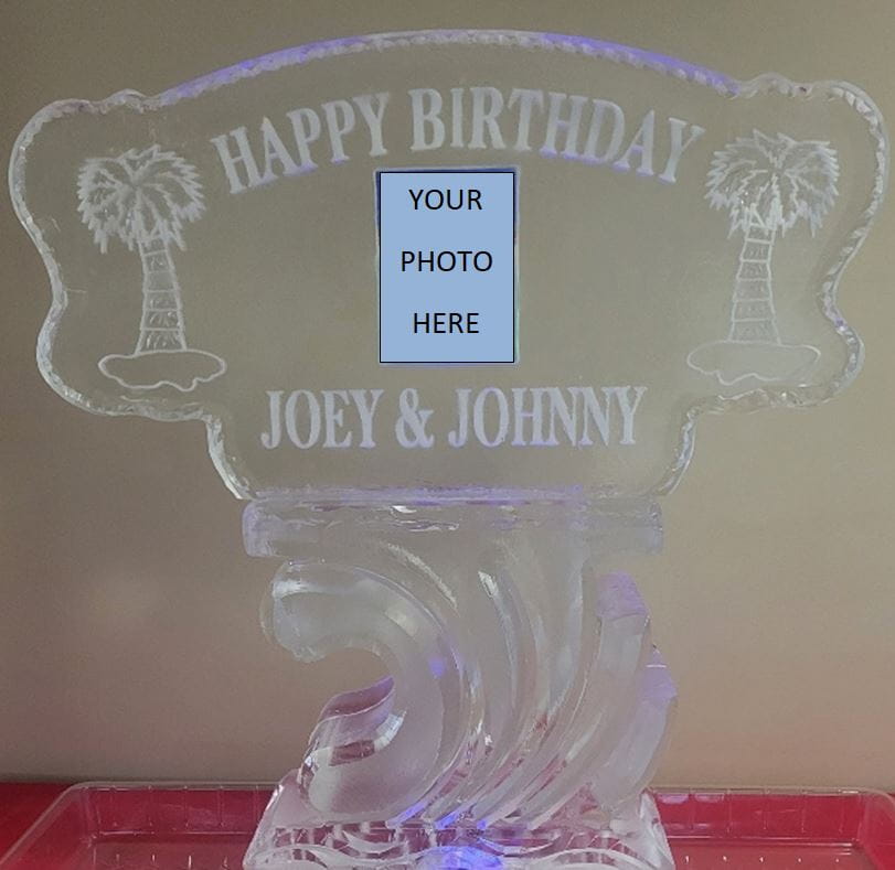 Happy Birthday Joey & Johnny photo frame ice sculpture