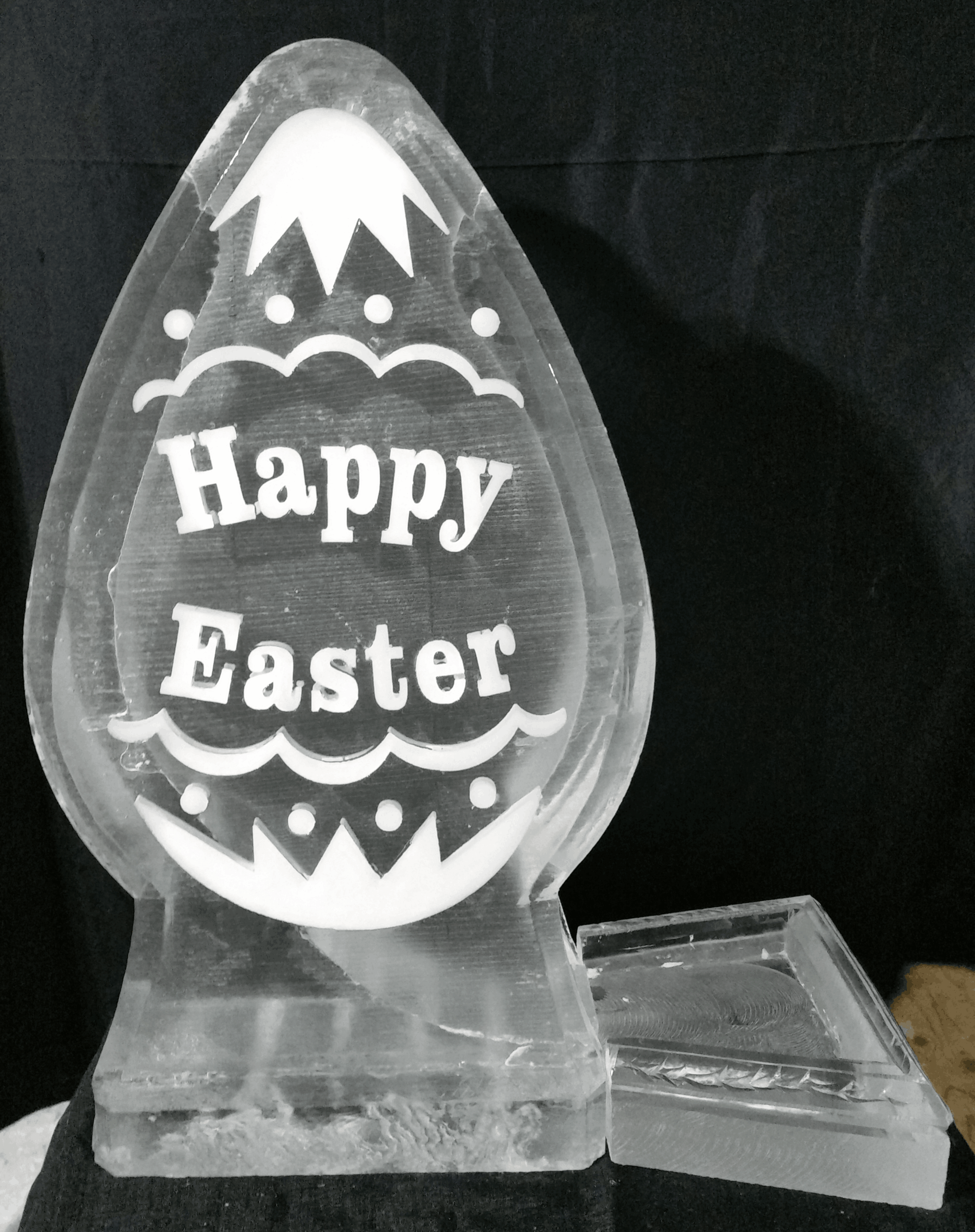 Happy Easter egg-shaped ice sculpture