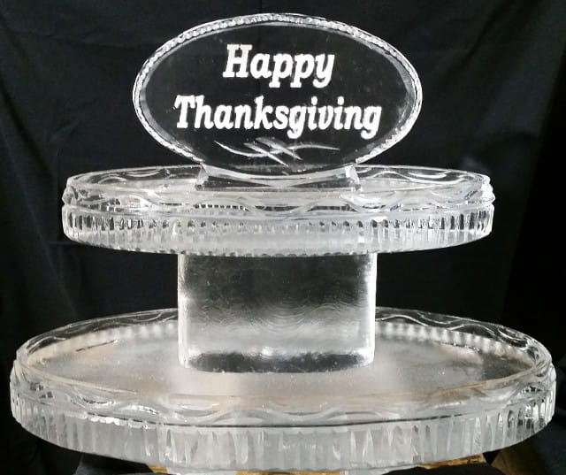 Ice Matters Two Tier Oval Tray with Happy Thanksgiving Plaque - Support Leg in Back - Can be in Center, specify if ordering