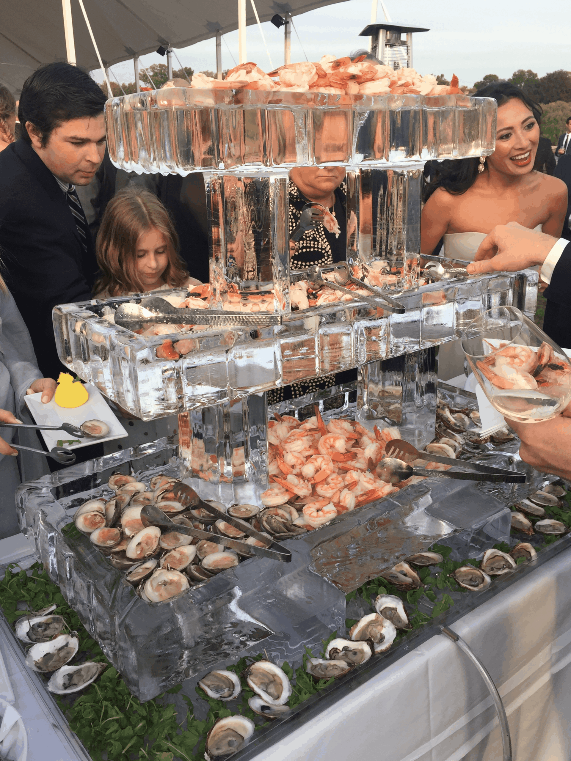 Seafood buffet served on custom ice display