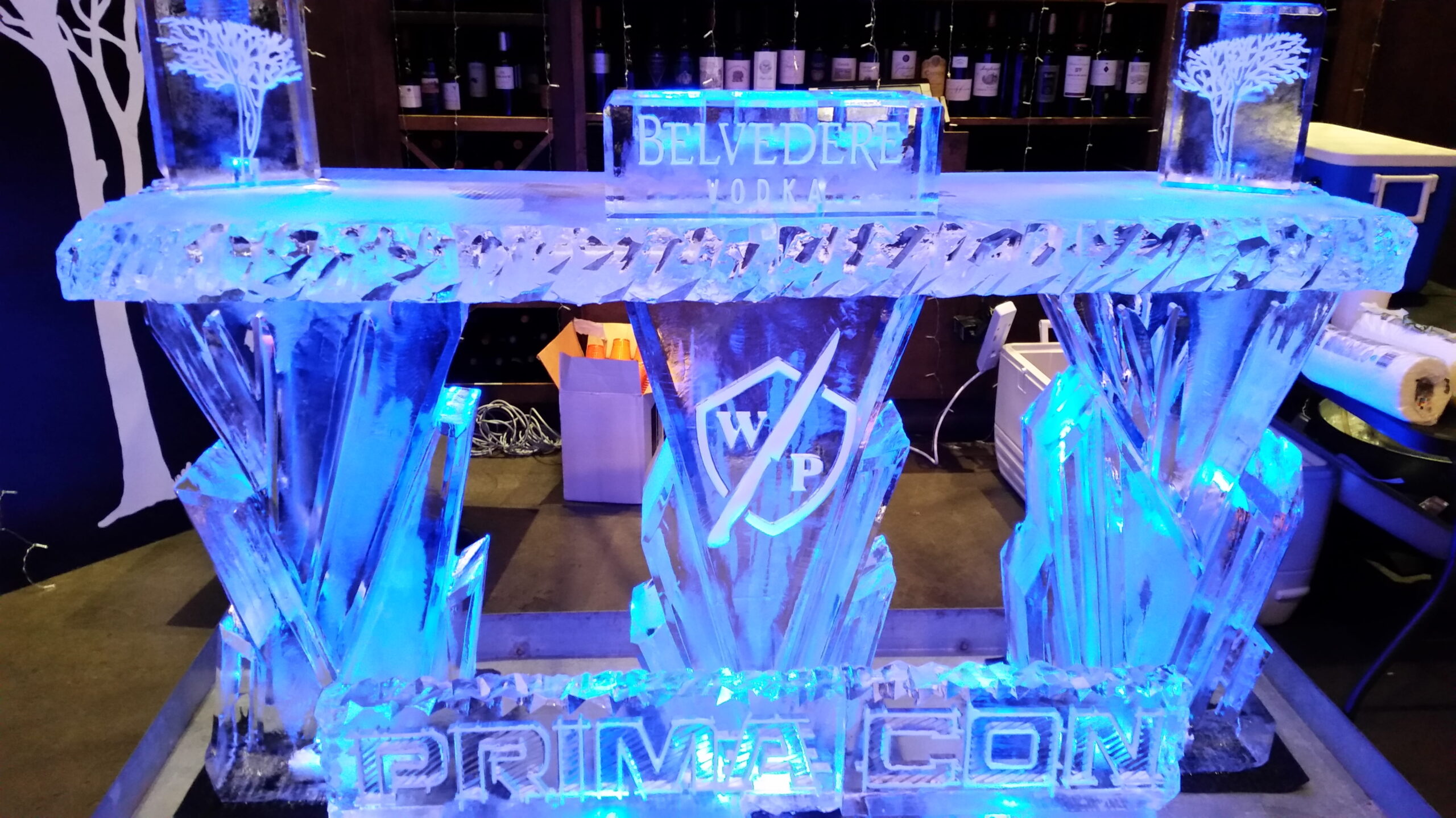 Custom branded ice bar with illuminated logo