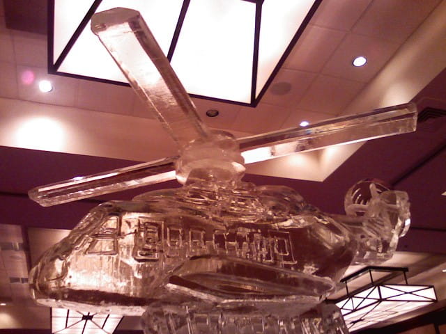 Elegant ceiling chandelier ice sculpture