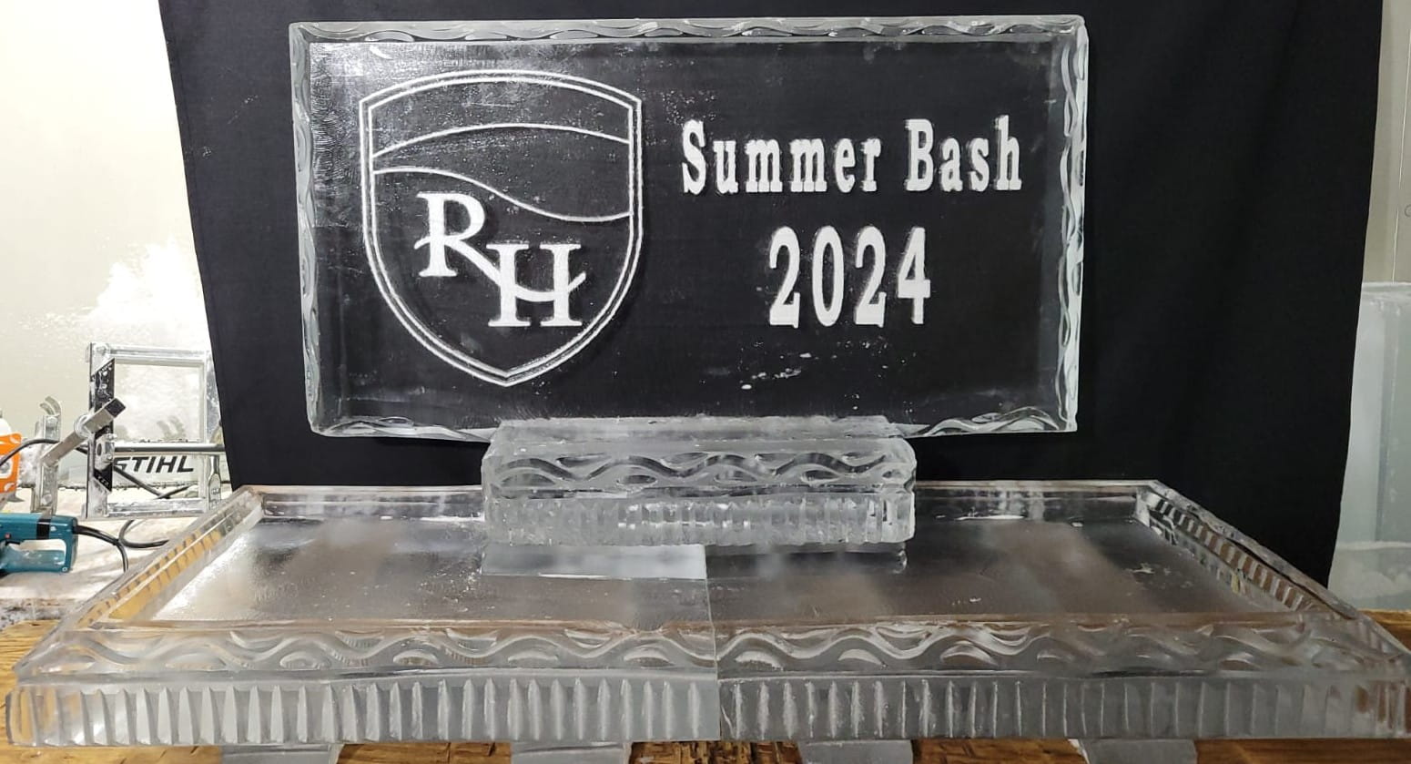RH Summer Bash 2024 engraved ice sculpture