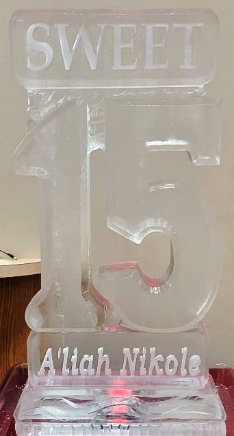 Modern number 15 ice sculpture
