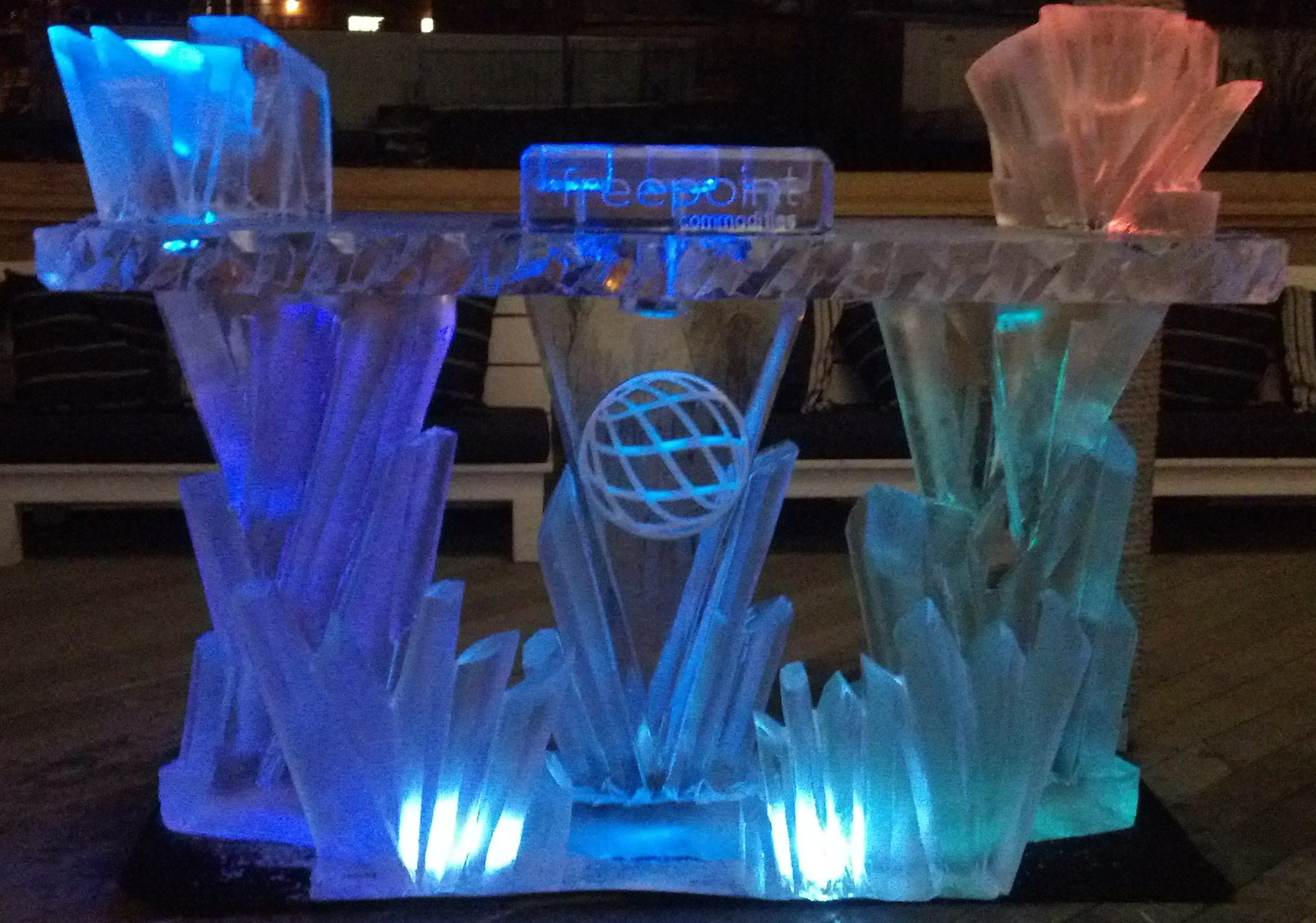Purple LED-lit ice bar for event beverage service