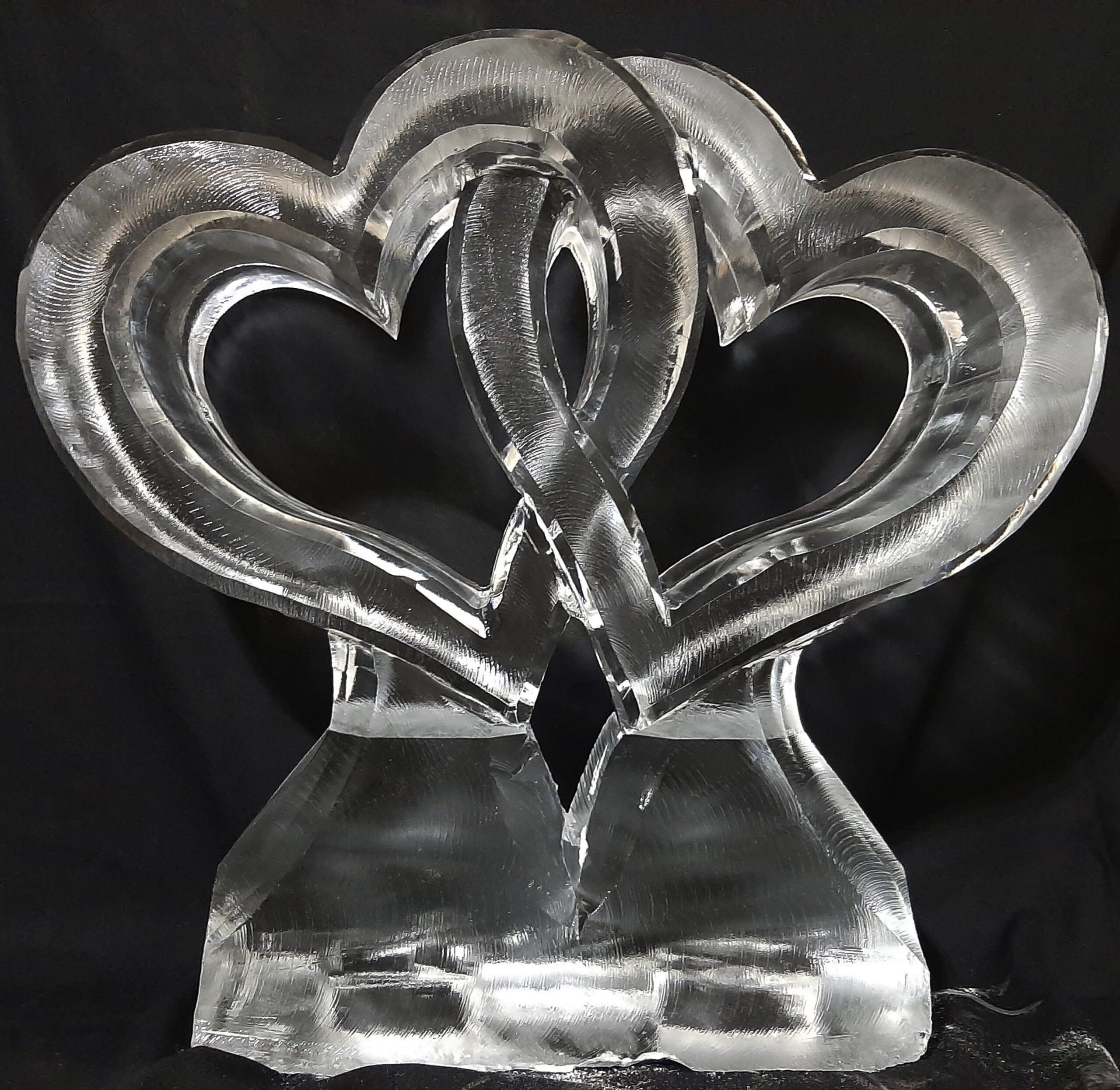 Sleek side-by-side double hearts wedding ice sculpture