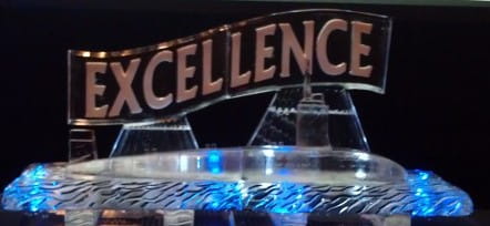 Excellence award engraved ice sculpture