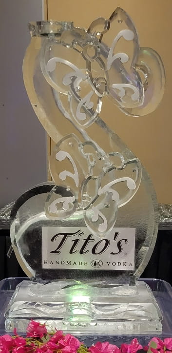 Decorative ice sculpture with floral engraving