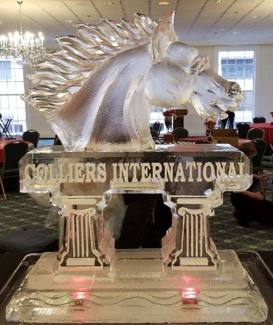 Rotarians International engraved ice sculpture