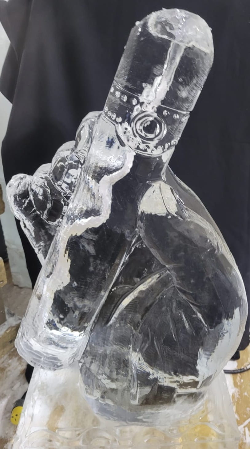 Abstract custom ice sculpture with curved design