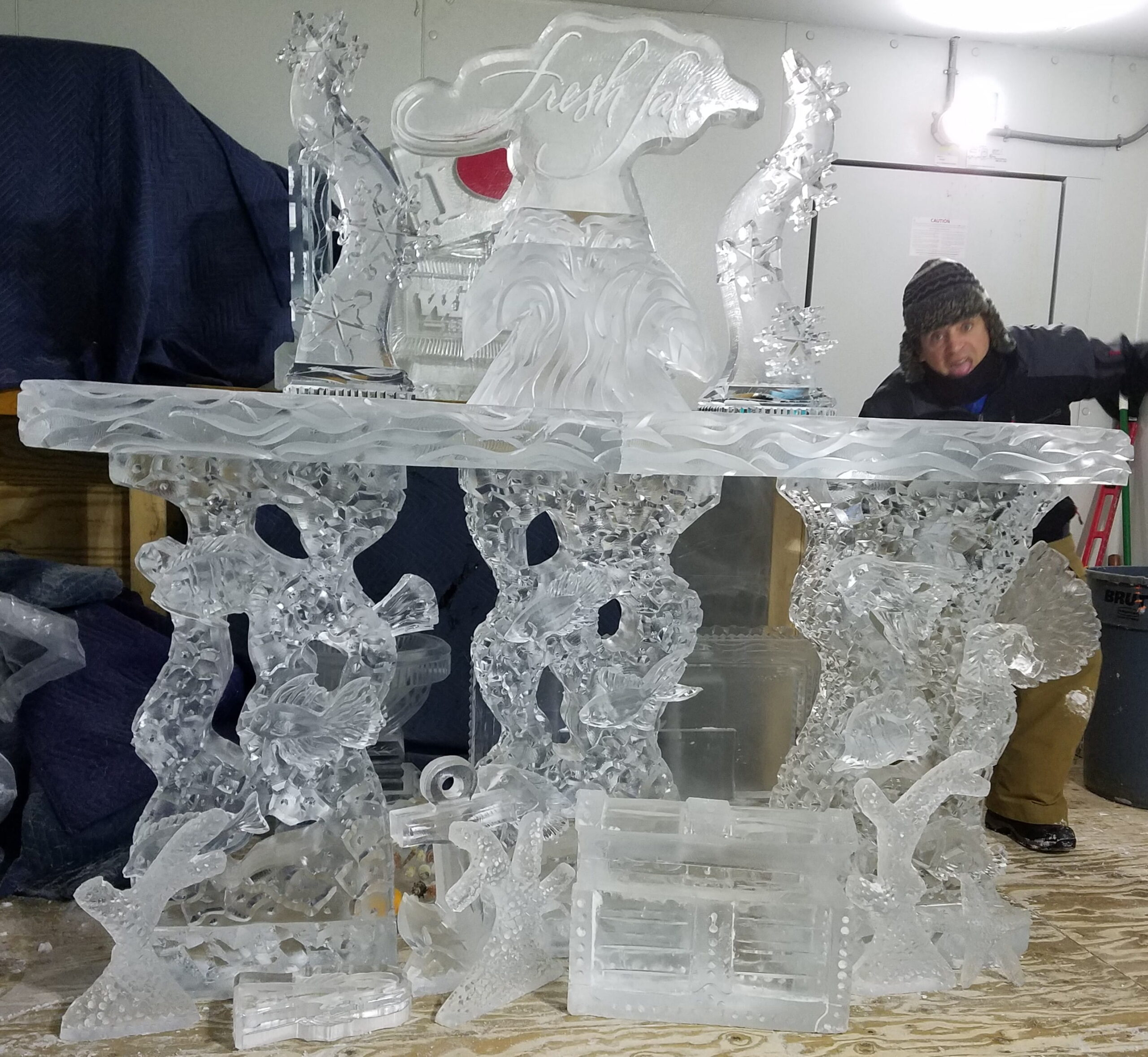 Polar bear ice sculpture display