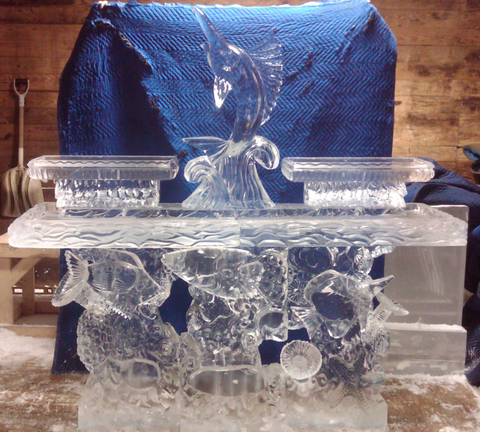 Elegant wedding ice bar centerpiece