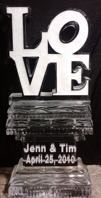 Interlocking double hearts ice sculpture with custom engraving