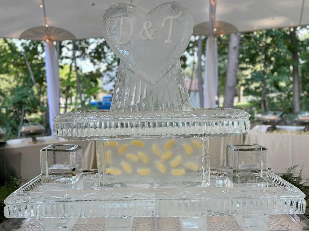 Wedding monogram ice sculpture centerpiece