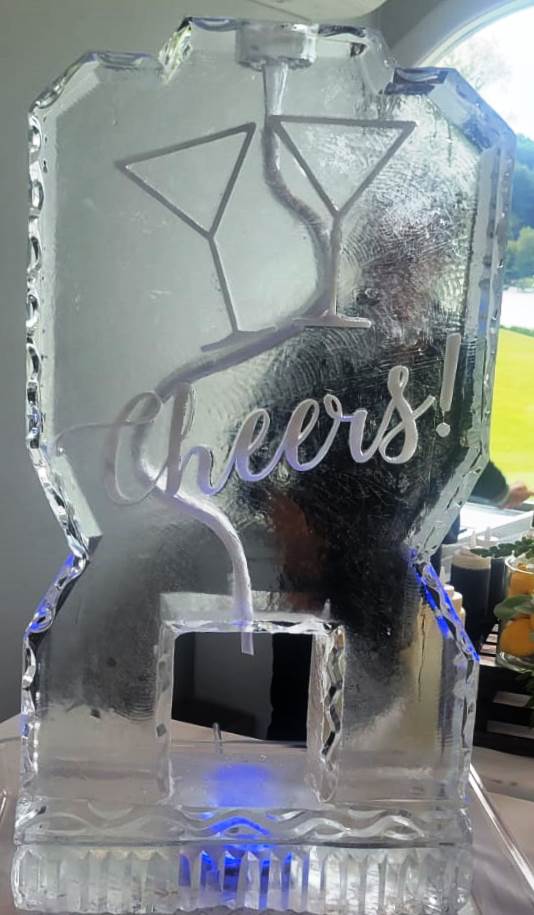 Cheers engraved ice sculpture