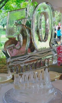 Decorative ice sculpture with engraved initials