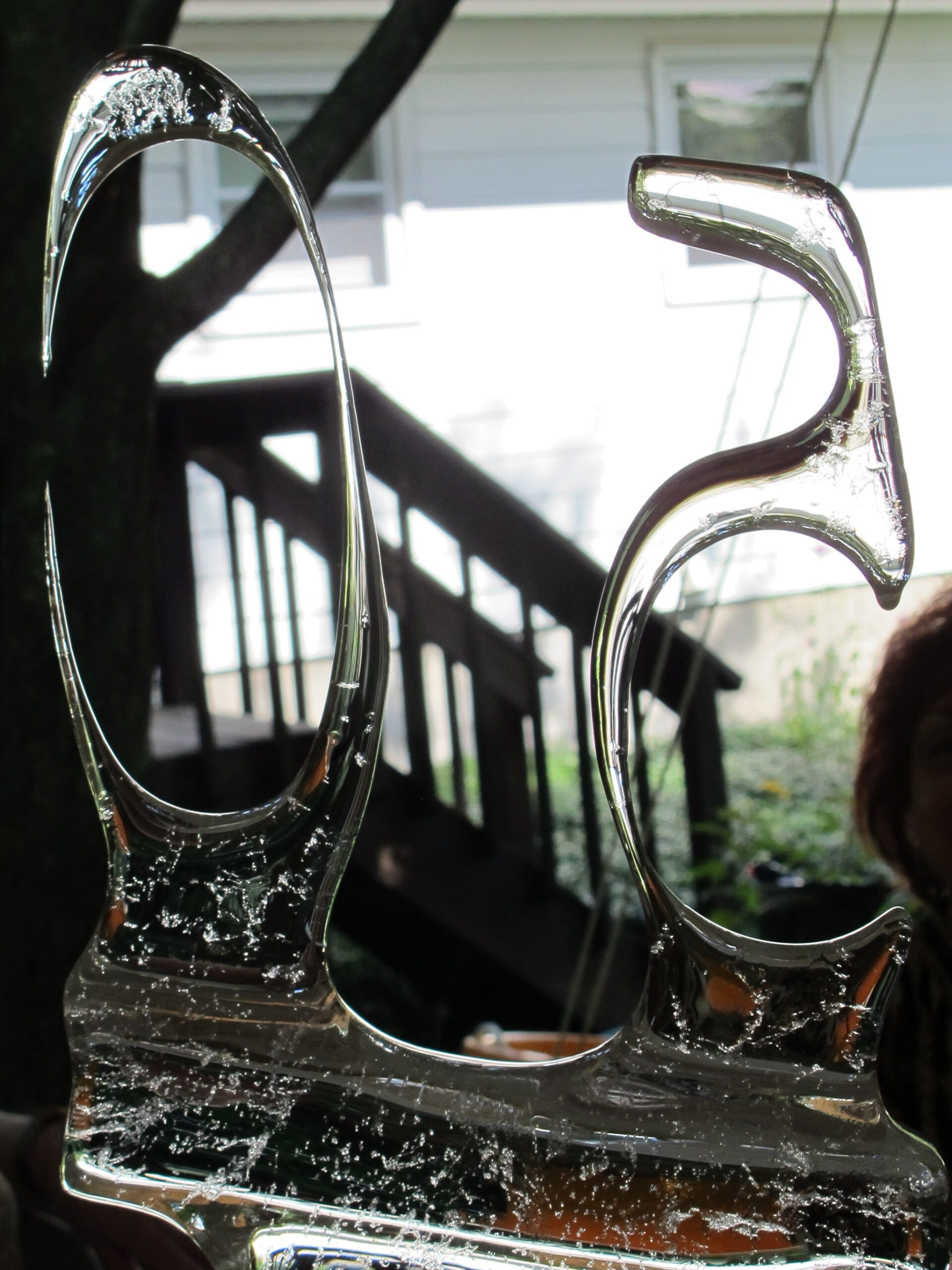 Curved ice sculpture for event entrance