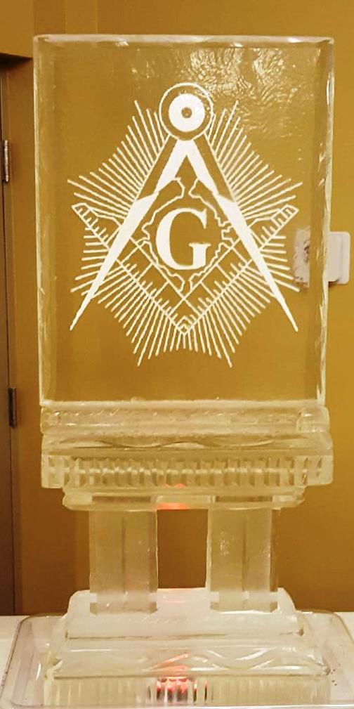 Masonic square and compass symbol custom engraved ice sculpture block