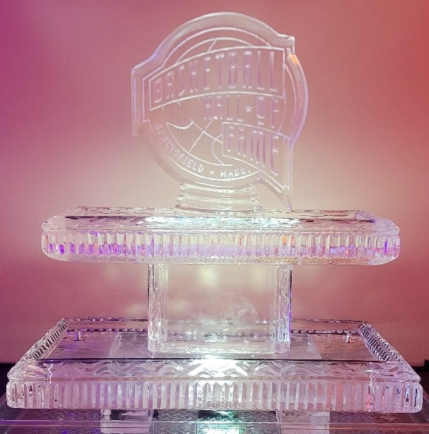 Illuminated championship trophy ice sculpture
