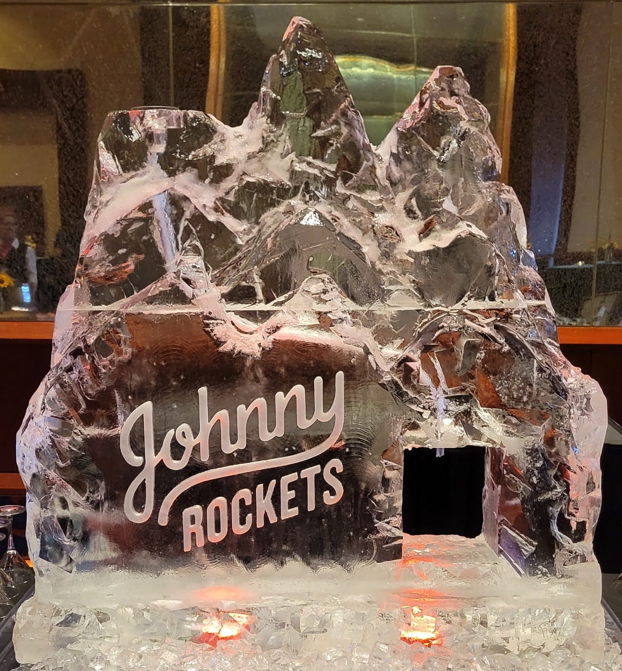 Johnny Rockets custom engraved ice sculpture