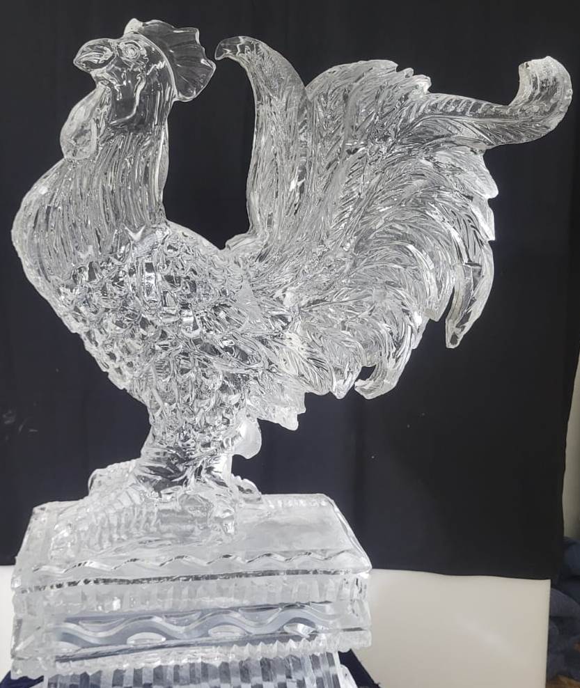 Rooster ice sculpture