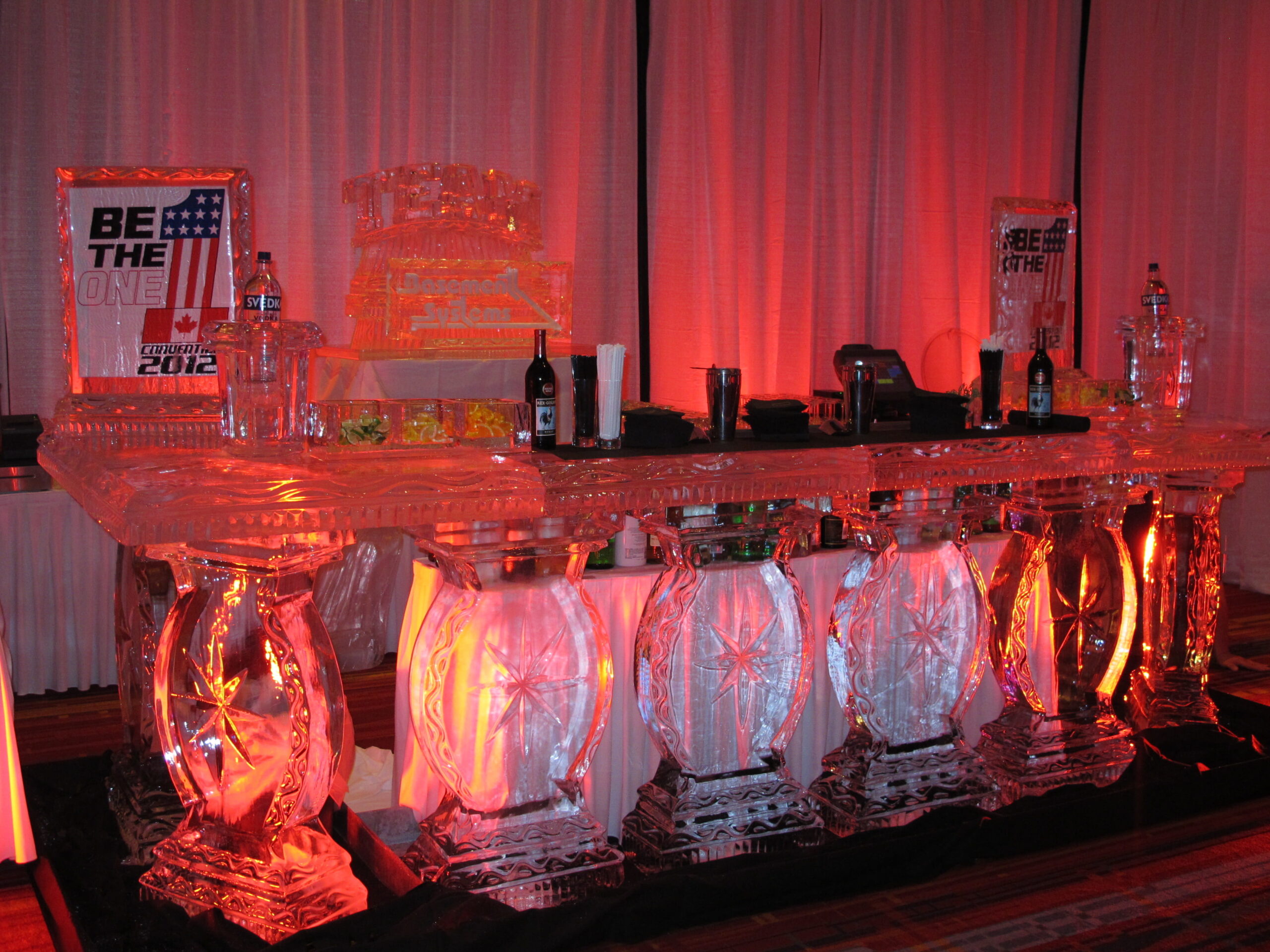 Red illuminated event ice bar display