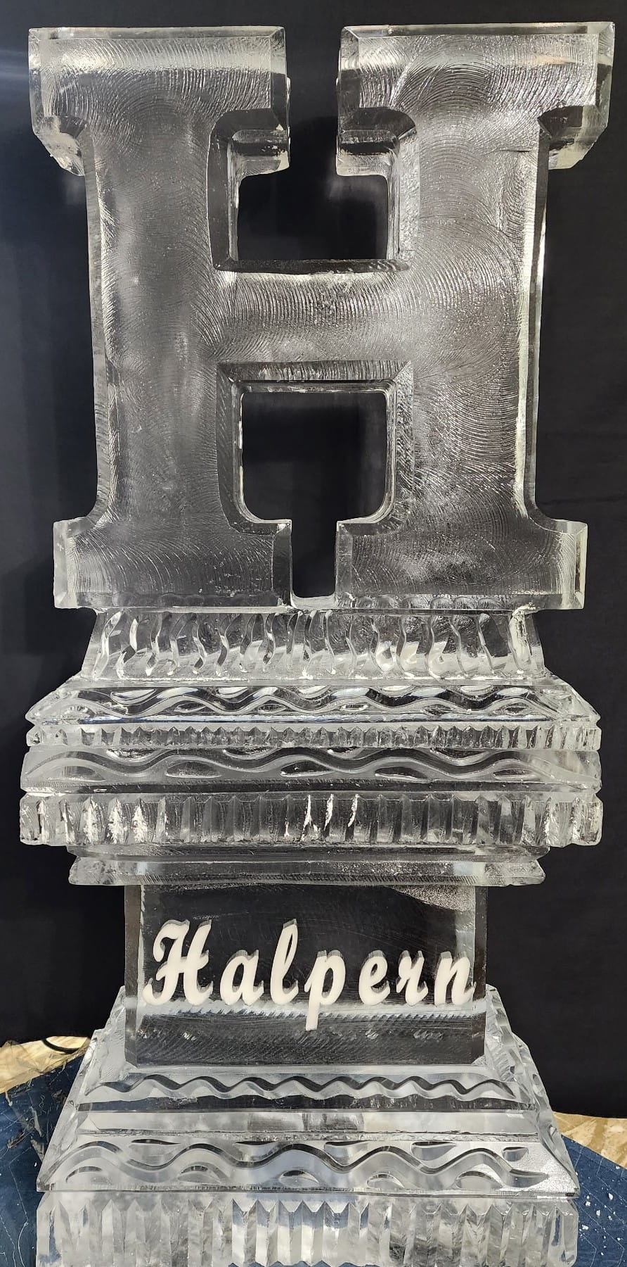 Custom tiered geometric block ice sculpture design