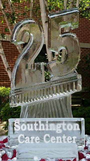 Number 25 milestone ice sculpture display