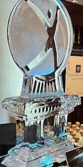 Modern abstract geometric block ice carving for an awards banquet