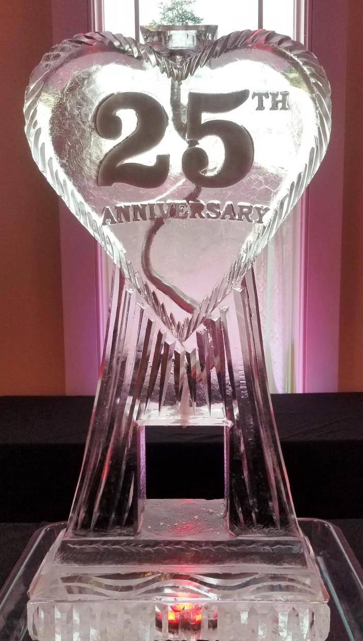 Elegant 25th anniversary heart ice sculpture