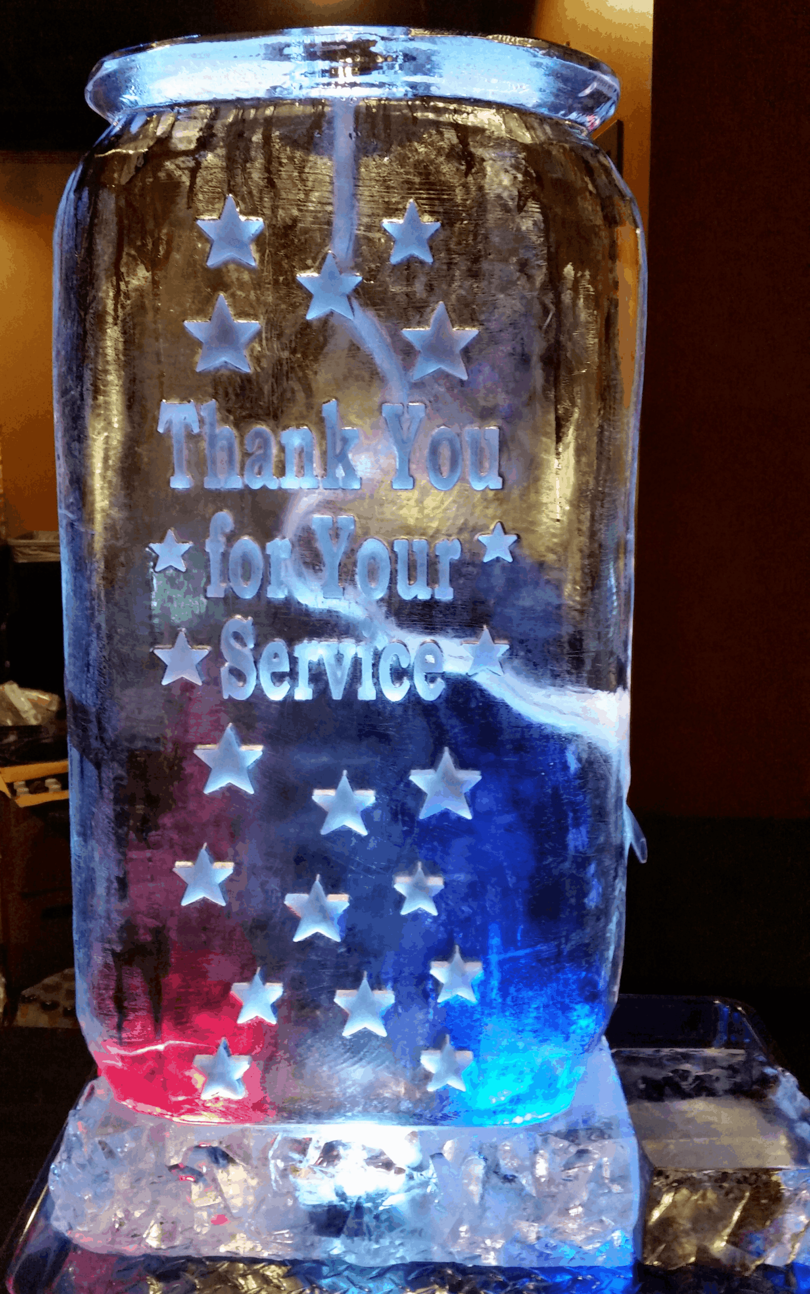 Thank You for Your Service engraved ice sculpture