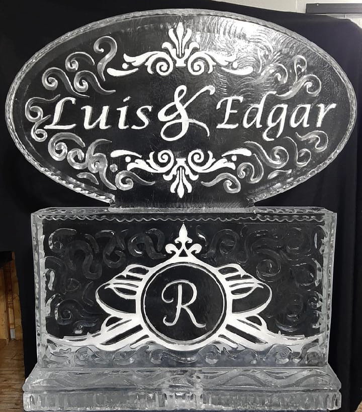 Luis and Edgar personalized anniversary ice sculpture