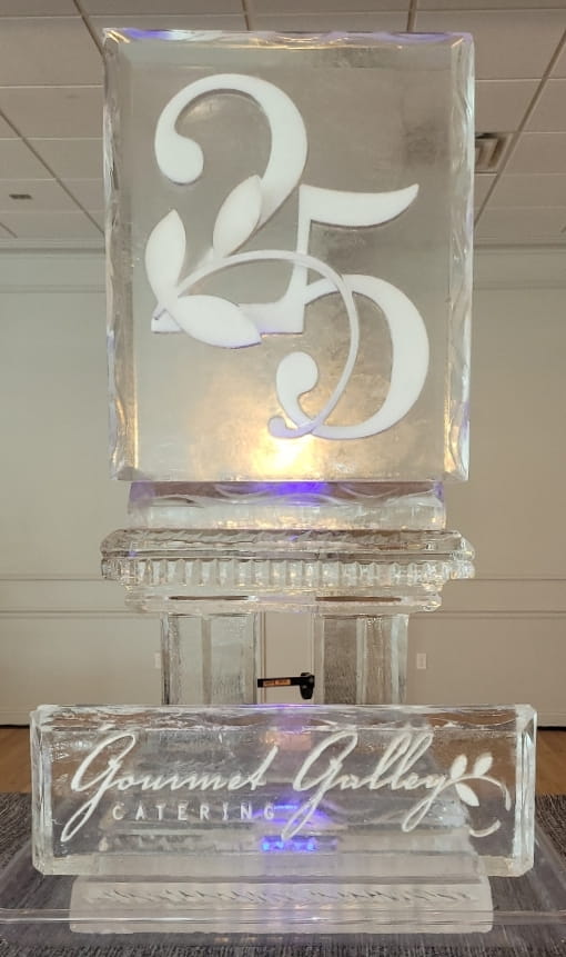 Decorative number 25 engraved ice sculpture
