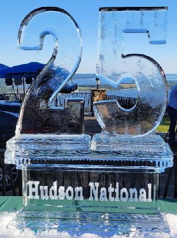 Number 25 anniversary ice sculpture centerpiece
