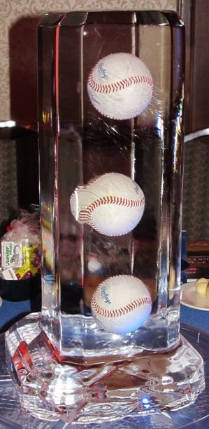 Baseball embedded inside clear ice sculpture