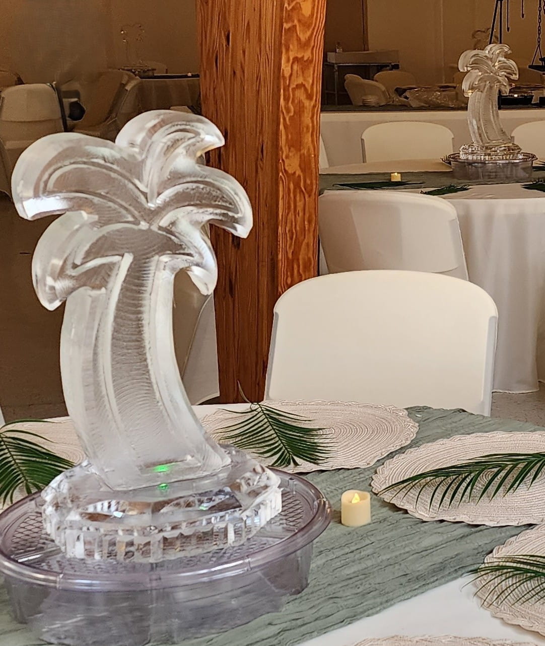 Palm tree ice sculpture centerpiece