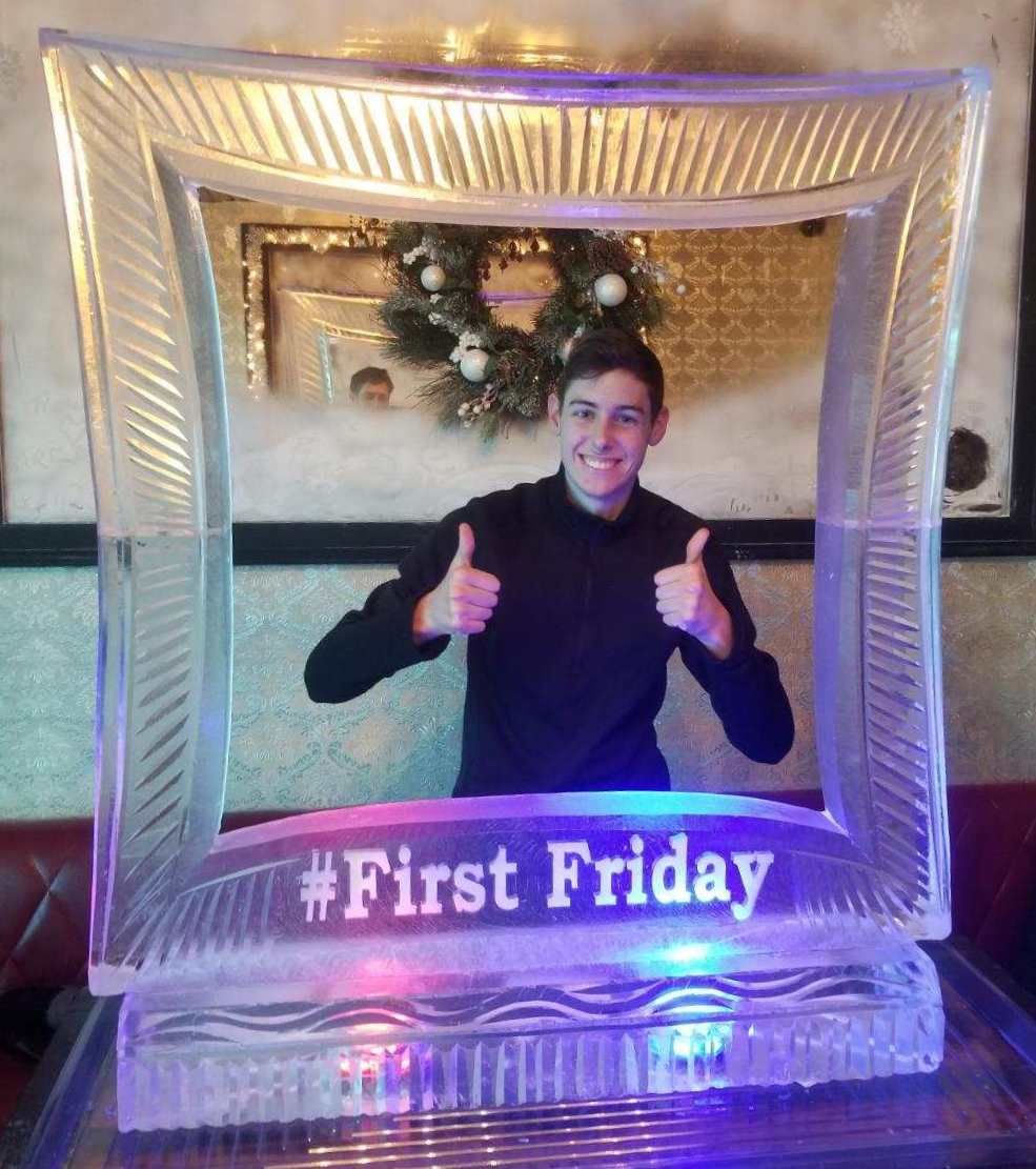 Interactive event photo frame ice sculpture