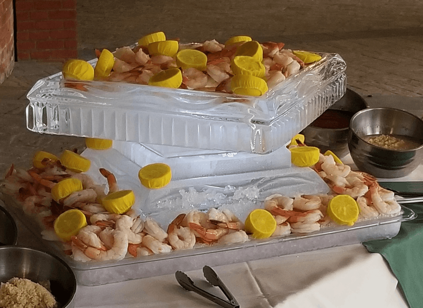 Seafood buffet presented on carved ice display