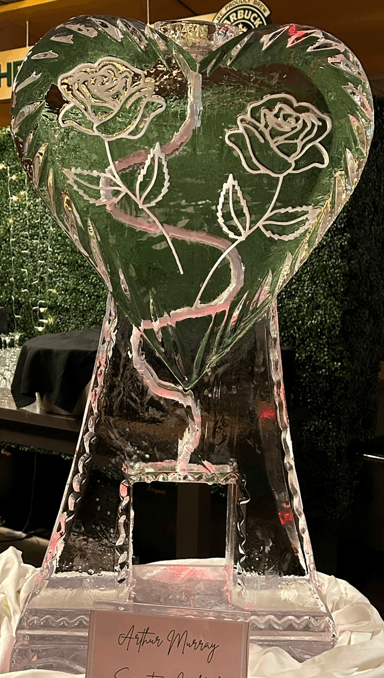 Floral engraved ice sculpture for event display