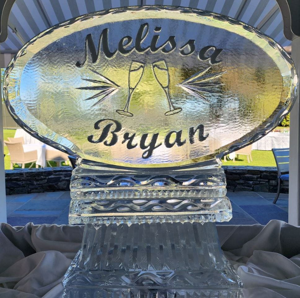 Melissa and Bryant engraved oval ice sculpture