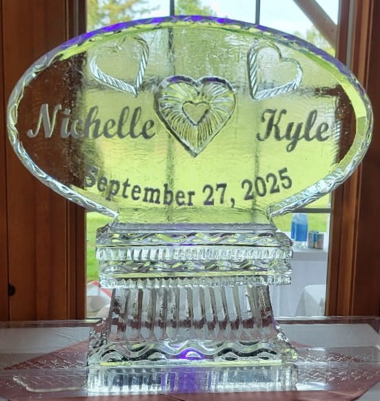 Michelle and Kyle personalized wedding ice sculpture
